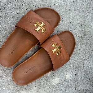 Tory Burch Brown Sandals with Gold Logo